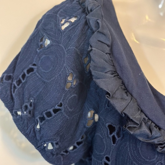 LU LU LAME Made in the USA Eyelet Lace with Silk trim and cap sleeves. blue SzXS - Picture 7 of 12